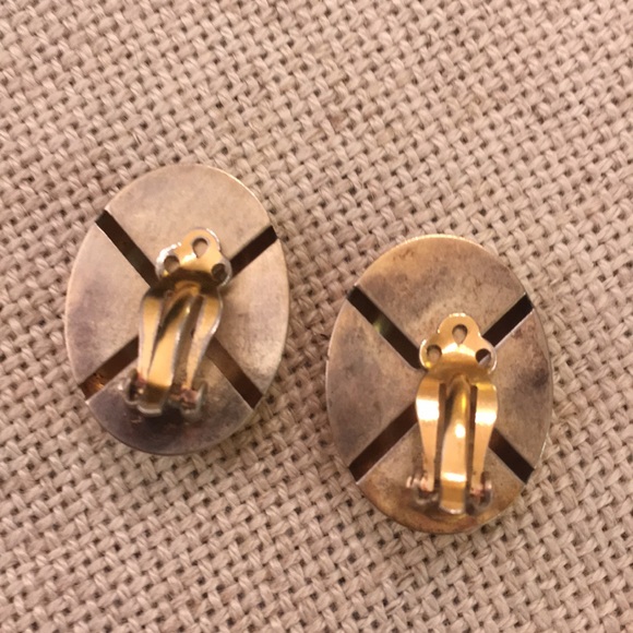 BEAU Goldplated Sterling Oval Button Clip Earrings - Picture 3 of 8